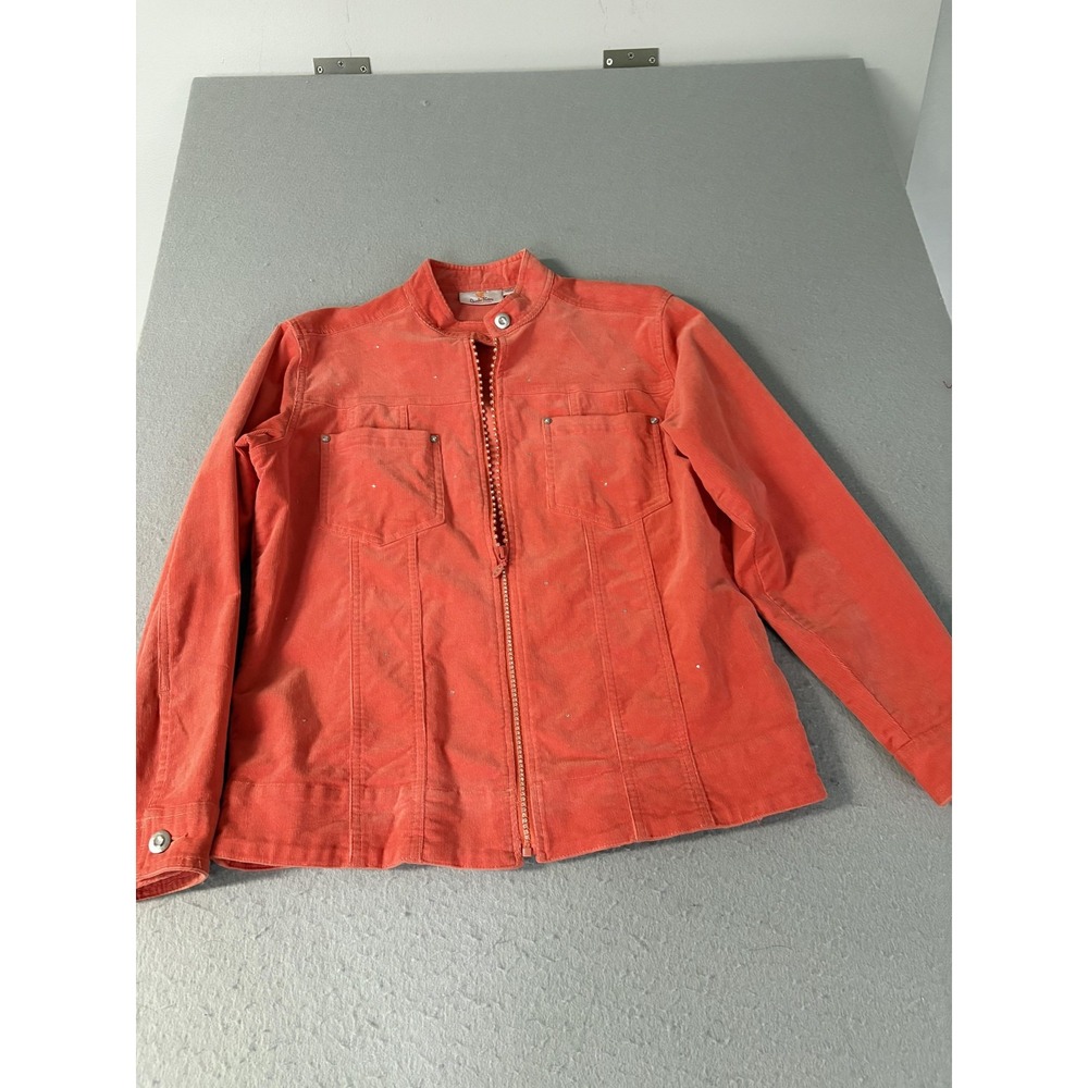 Quacker Factory Jacket Womens XS Orange Corduroy Zip Front Utility Casual